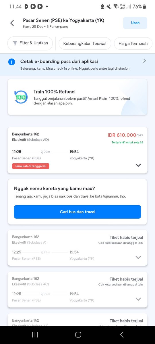 fee_naa21's tweet photo. @KAI121 Ngecek lagi 25 desember pse - yk baru ada bangunkarta di kelas ekse, tolonglah semua kereta di keluarin dr jam pagi ampe  malam, jangan kayak gini, kerjaan w gak cuma ngecek tiket doank 😫😫😫😫 https://t.co/PtYVwPv7oo