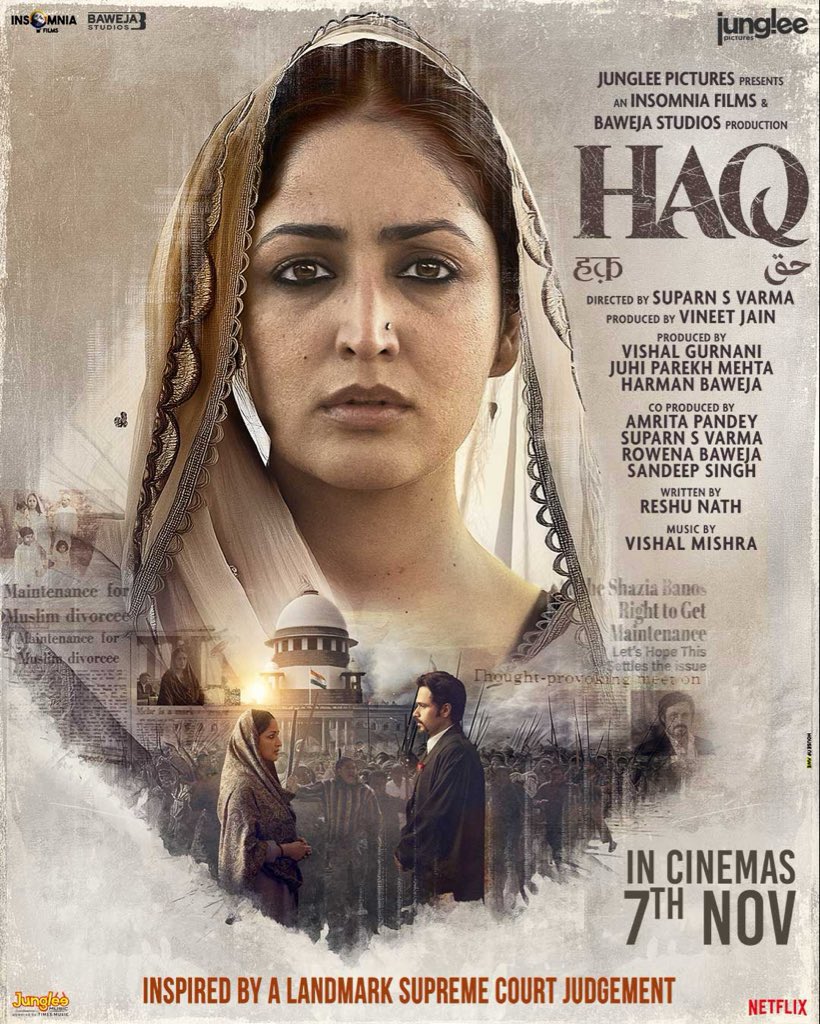 Simranmishralko's tweet image. Film #HAQ is a must watch for all Muslim women. Yami Gautam is at her very best. Director #SupernVerma has done a brilliant job. Emraan Hashmi’s wig is as bad as his acting. Vartika Singh has done very impressive acting. It’s Produced by #SandeepSingh and #VickyJain! Love it.🌹