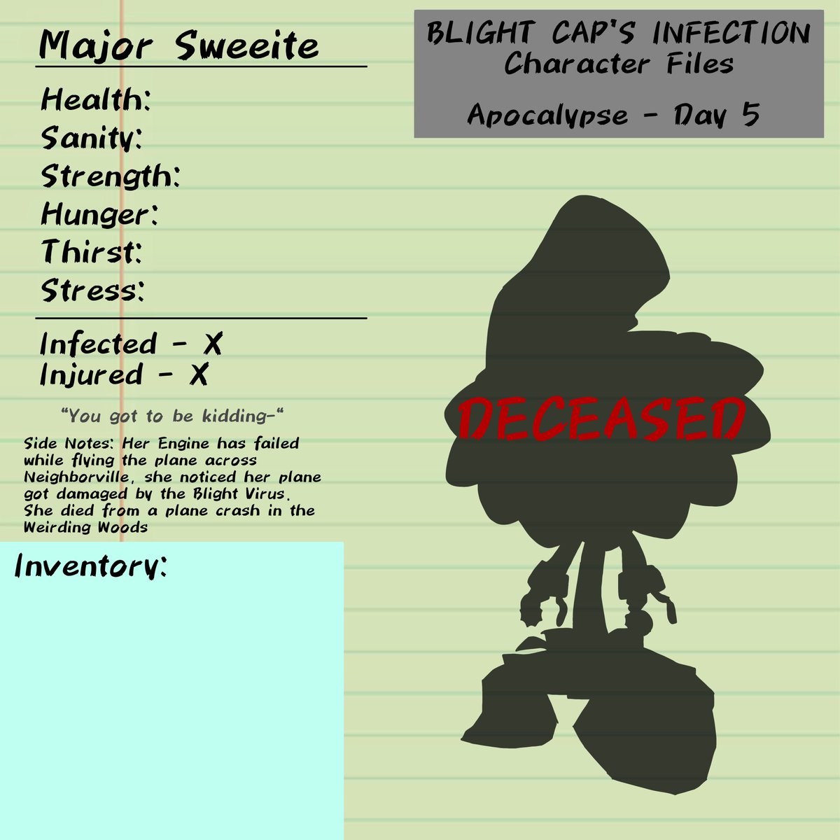 Dr_Mason_Dark's tweet photo. Plants vs Zombies: Blight Cap’s Apocalypse AU (Port)
Character Files Part 1 (2/2)

#pvz #plantsvszombies #gardenwarfare #gardenwarfare2 #battleforneighborville #pvzgw2 #pvzheroes #fanart #digitalart #infectionau #horrorau #scientist #electricslide #sunflower #acorn https://t.co/QCJPkYPXlC