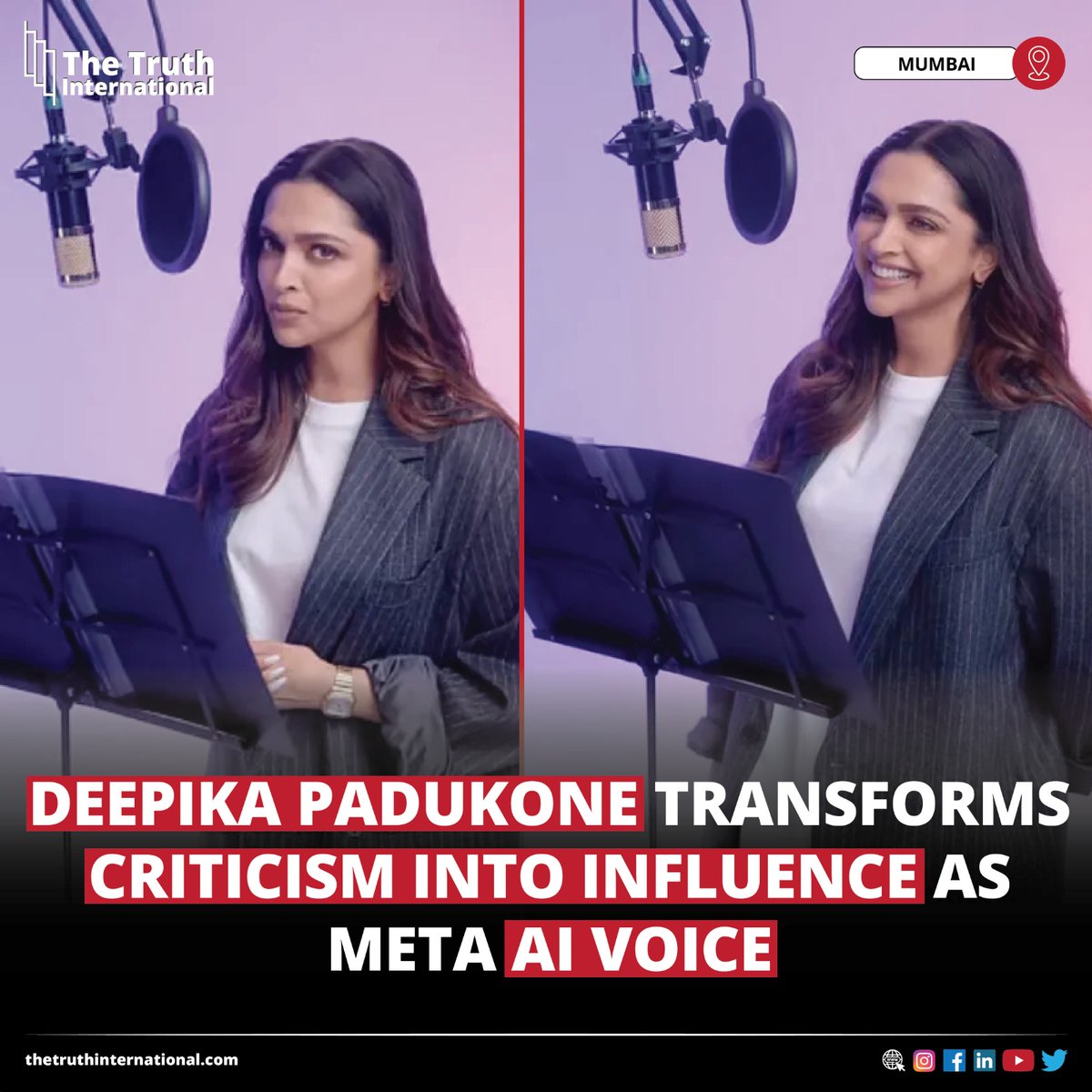 ttimagazine's tweet image. Deepika Padukone Transforms Criticism into Influence as Meta AI Voice

READ MORE: thetruthinternational.com/deepika-paduko…

#Entertainment #DeepikaPadukone #Transforms #Criticism #Influence #MetaAI #Voice #MUMBAI #TTI