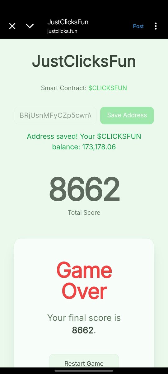 Smogmeta's tweet image. I scored 8662 points in justclicks.fun! 🟢
Can you beat me? 😎

#JustProjectsFun #JustFun #JustClicksFun #ClicksFun #Memecoin #Crypto #PumpFun #Solana #REWARDS10112025 #HOLDERSCLICKSFUN justclicks.fun/?score=8662&amp;amp;ad…

@JustProjectsFun