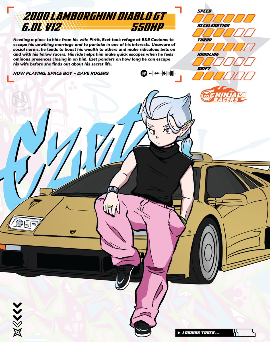 BookerKuro's tweet image. This race isn&apos;t over because here comes Ezet! Trying to hide from his wife, he can be found B&amp;amp;E customs taking refuge. Thankfully, she has no idea where he is... for now... 😰
#NinjalaRacers 
#Ninjala #ニンジャラ #Ninjalaart