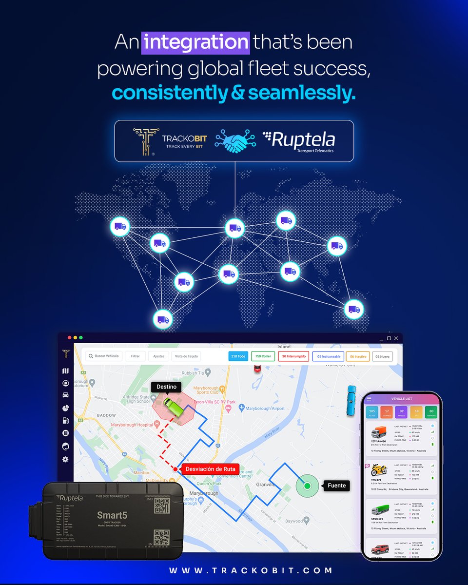 trackobit's tweet image. Stronger together. Smarter on the road. 
Ruptela’s trusted devices integrated with @TrackoBit ensure reliable tracking, smarter insights, and smoother fleet operations worldwide.

#TrackoBit #Ruptela #Telematics #FleetManagement #Partnership