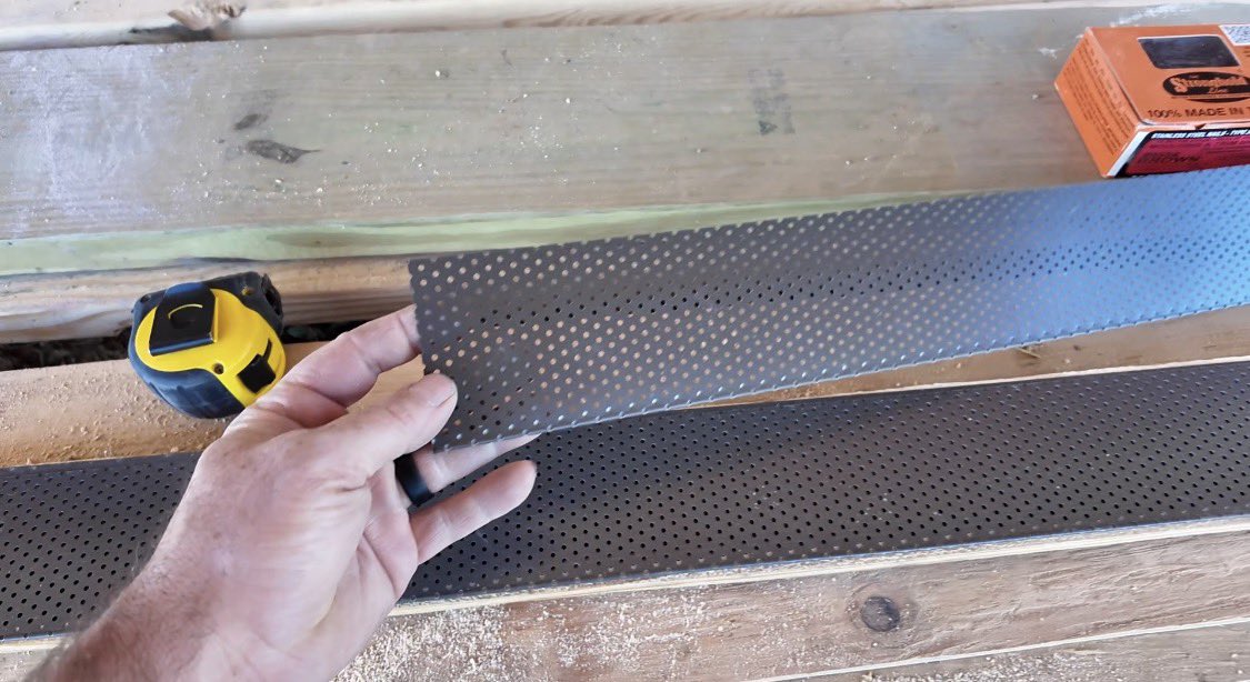 SmartEasyDIY's tweet image. These pictures are from a special perforated trim I had made for venting underneath my steel roof but on top of the roof deck but the question was how to finish it off and keep the insects out and have it vent properly. This is what I came up with. Video on my YouTube.