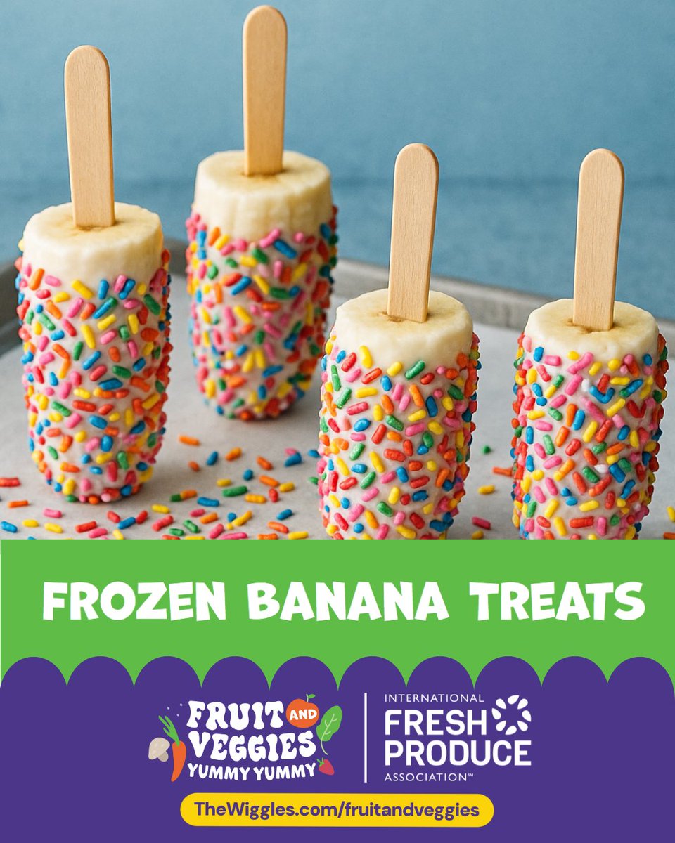 🍌💛 Try our Frozen Banana Treats for a fun, healthy snack everyone will love and get your family eating more fresh fruit and veg! For more fresh ideas visit thewiggles.com/fruitandveggies #healthyhabits
