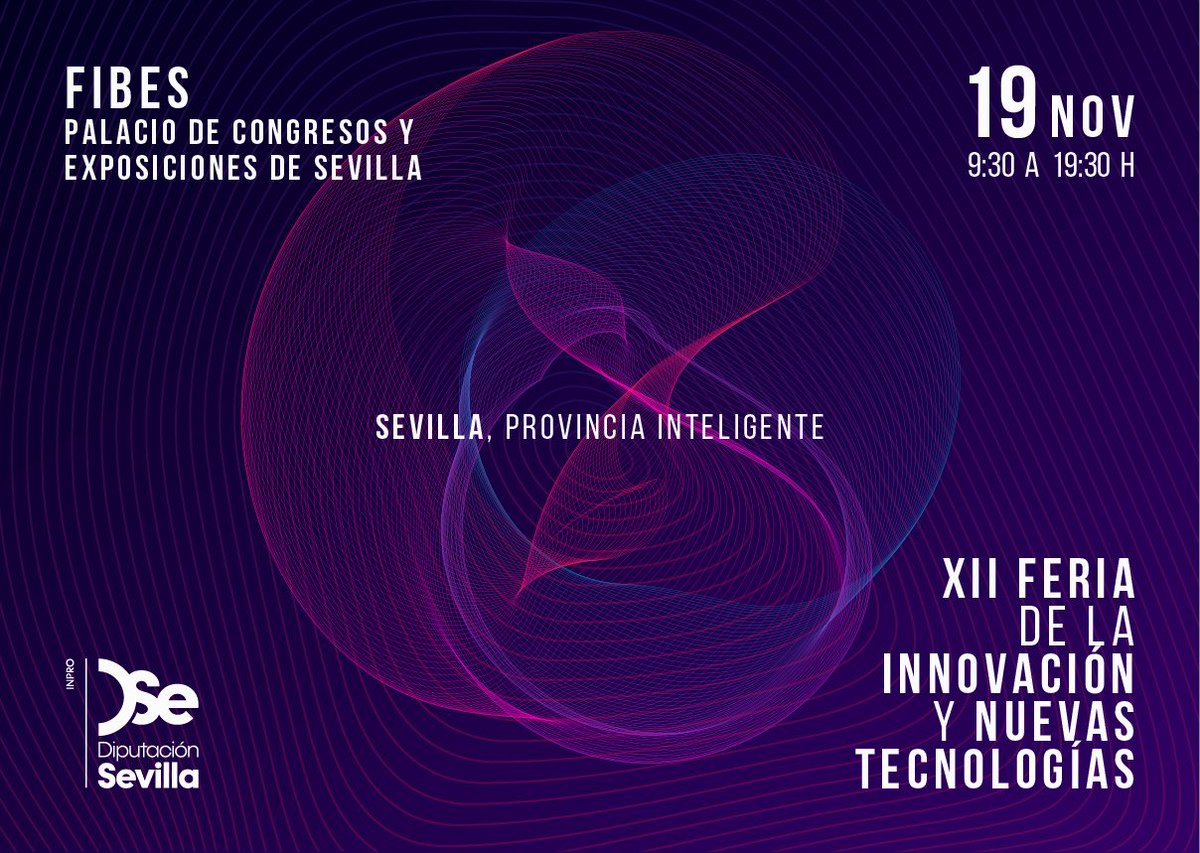 📲 La XII Feria de la Innovación y Nuevas Tecnologías que organiza <a href="/INPRODipusevi/">INPRO DipuSevilla</a> será el 19 de noviembre en el nuevo <a href="/fibesevilla/">Fibes Sevilla</a>. Crece ampliando la dimensión empresarial y dando espacio a startups de la provincia. 🗓️ Ver más sobre la programación tanto en salas como en área de