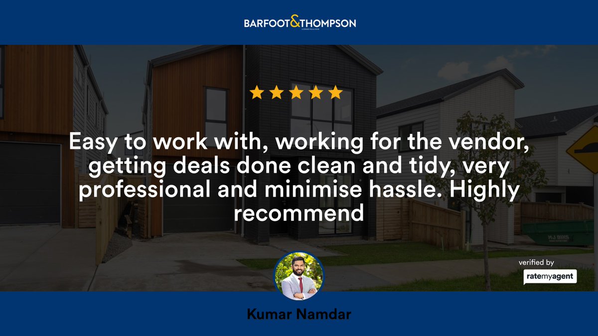 BobbyNamdar's tweet photo. My latest RateMyAgent review in Flat Bush.
Sales Agent 20146401
https://t.co/yjxQ7gpLvX

Licensed REAA 2008

...
#ratemyagent #realestate #Barfoot_and_Thompson__Highland_Park https://t.co/AfAaor5kHq