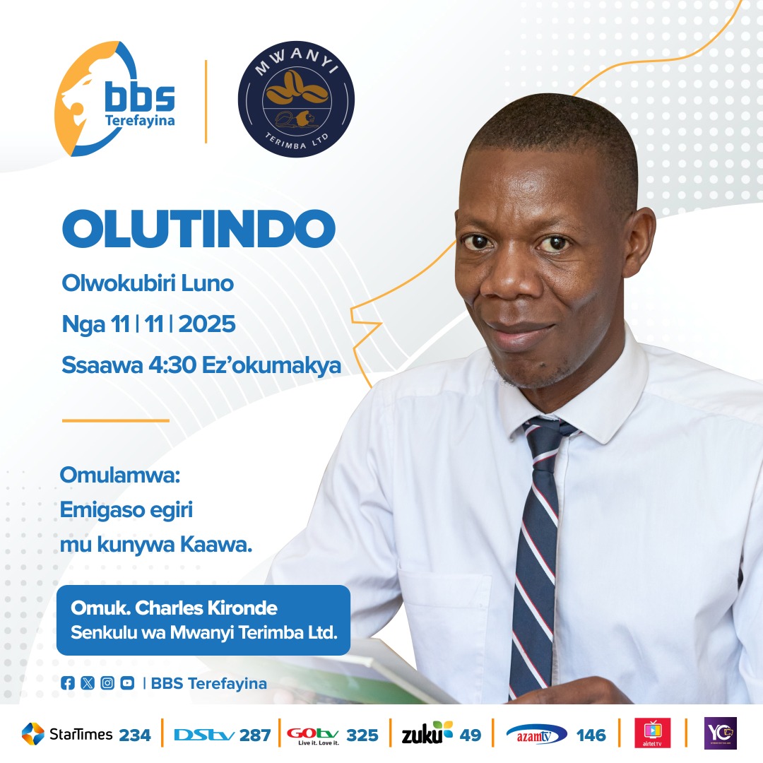 Olunaku lwenkya ssawa 4:30 ez'okumakya Ssenkulu waffe <a href="/kirondecharles/">kironde charles</a> agenda kuba akunyonyola ebirungi ebiri mu kunywa kawa ku <a href="/bbstvug/">BBS TEREFAYINA</a> .
#KaawaMpologoma
#MwanyiTerimba