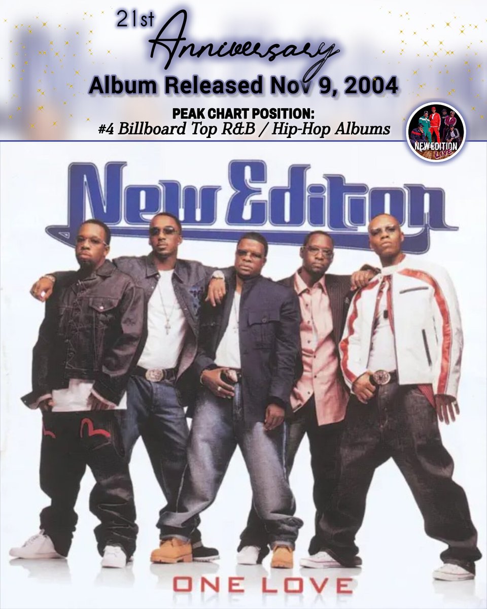 The 'One  Love' album turns 21!! 🎉🎊
.
New Edition released their seventh album on November 9, 2004. It peaked at No. 4 four on Billboard's Top R&amp;B/Hip-Hop Albums chart and No. 12 on Billboard's 200 chart.
.
What are some of your favorite tracks from this album?