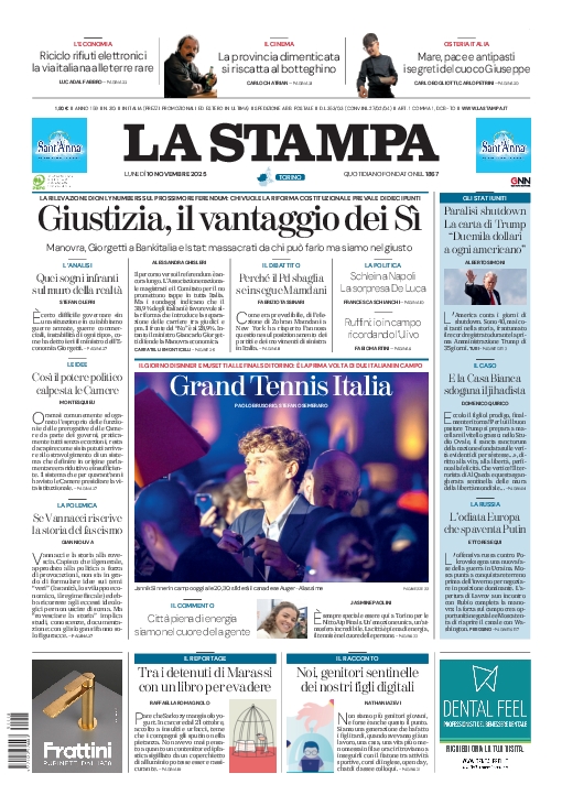 Buongiorno! Ecco la prima pagina di oggi, 10/11/2025. Gli aggiornamenti su lastampa.it lastampa.it/edicola/edicol…