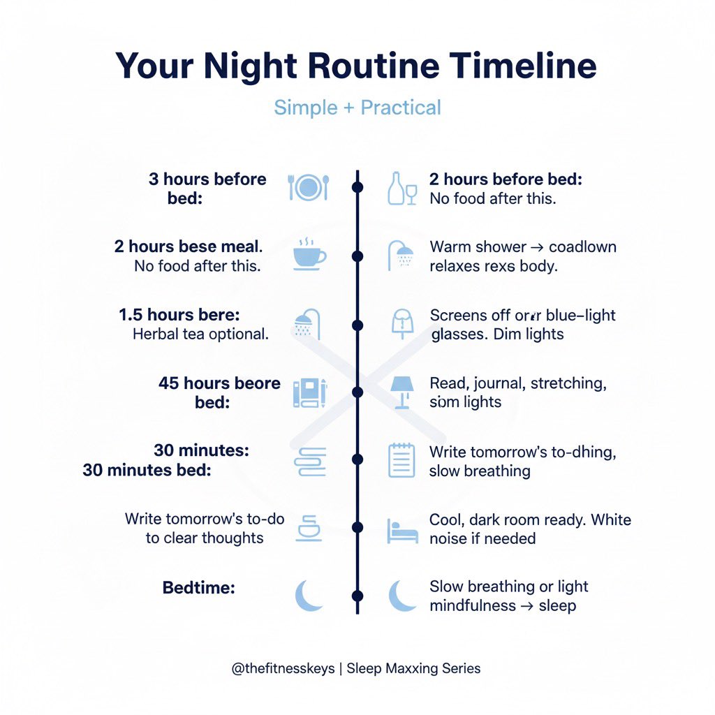 milesklauder's tweet image. Here’s a simple nightly routine that helps my clients:
✔️ Sleep deeper
✔️ Recover faster
✔️ Wake up more energized

Save this post &amp;amp; try it tonight 🛌
👇

#sleep #nighttimeroutine #fitnesskeys #biohacking #wellness #recovery #fitnesstips