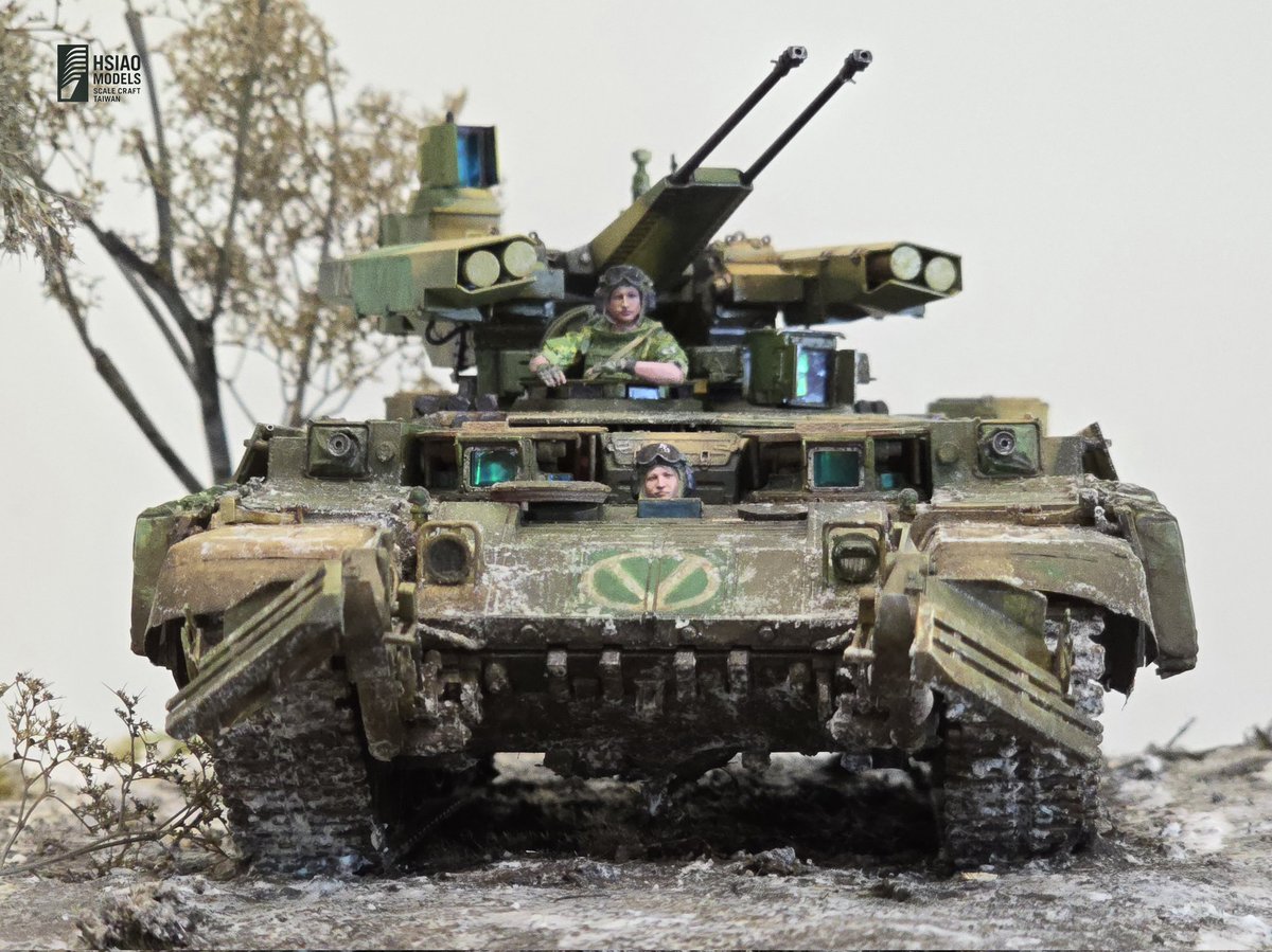 JasonHsiao20's tweet photo. The Hunter Be Hunted — Early 2024, E. Ukraine: a BMPT "Terminator" meant to suppress was struck by a Ukrainian suicide drone. Heavy armor failed to secure initiative; drones can reverse hunter/prey in seconds. Modeled from a Donbas vehicle. Zvezda 1:35 + 3D parts. 
#ZVEZDA #BMPT https://t.co/3JRWCOyFRi