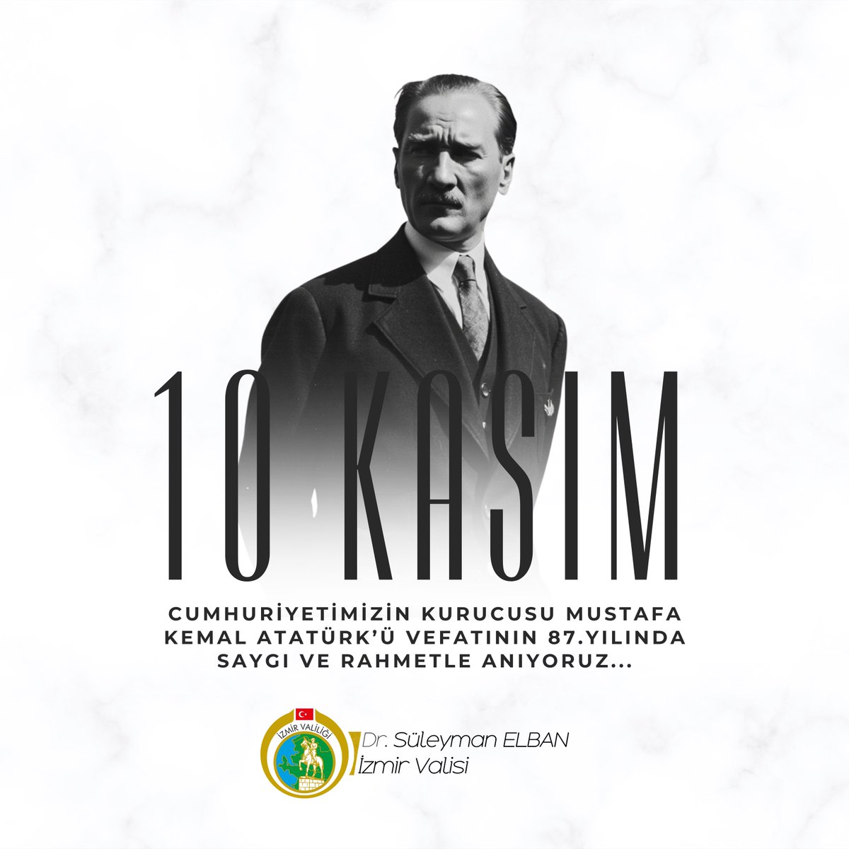 Fikirleriyle, cesaretiyle ve bıraktığı en büyük miras olan Cumhuriyetimizle yolumuzu aydınlatan Cumhuriyetimizin Banisi Gazi Mustafa Kemal Atatürk'ü aramızdan ayrılışının 87. yıl dönümünde sonsuz bir saygı, minnet ve özlemle anıyoruz.