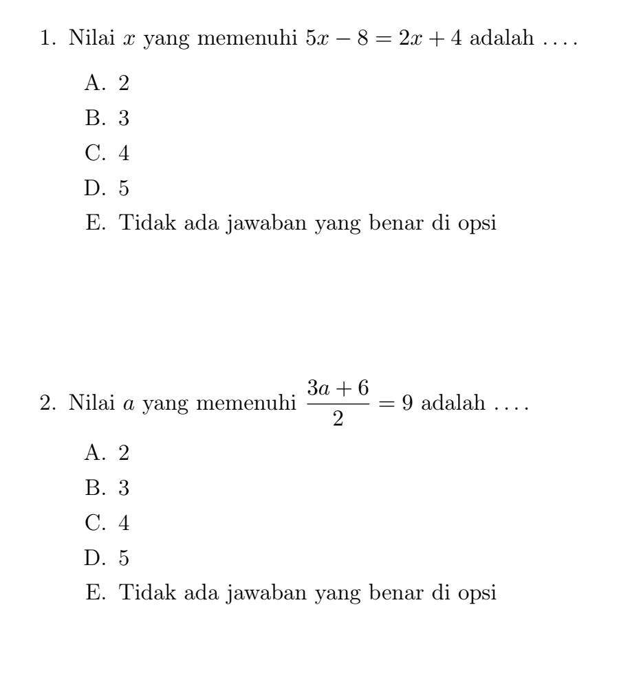 nakamatika's tweet image. Latihan SNBT 2026 
Pengetahuan Kuantitatif  
Persamaan linear 1 variabel

materi dasar atau fundamental yang ternyata masih banyak yang belum bisa.

estimasi waktu 1-3menit
