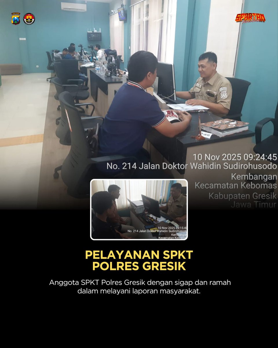 HumasGresik's tweet image. SPKT Polres Gresik memberikan pelayanan kepolisian secara terpadu kepada masyarakat, menerima Laporan dan pengaduandari masyarakat

.
.
.

#polresgresik #poldajatim #polresgresikkabupaten #infogresik #gresikupdate #kapolresgresik #police #polisi #polri #polisilalulintas