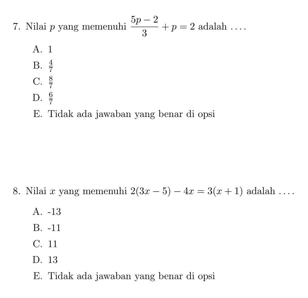 nakamatika's tweet image. Latihan SNBT 2026 
Pengetahuan Kuantitatif  
Persamaan linear 1 variabel

materi dasar atau fundamental yang ternyata masih banyak yang belum bisa.

estimasi waktu 1-3menit