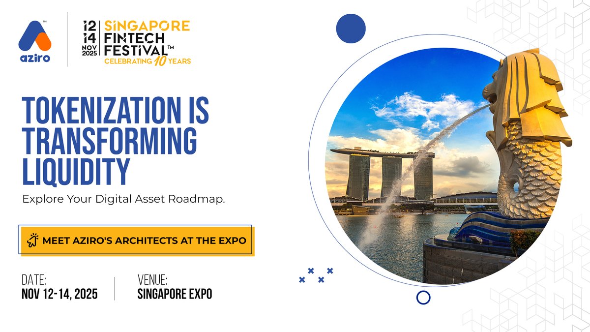 AziroTech's tweet image. Ready to move beyond the buzzwords? 

Aziro is specializing in Tokenization solutions for our customers that are reshaping payment infrastructures and capital markets. 

Meet Aziro from Nov 12-14, 2025 at Singapore EXPO

#SFF2025 #IdentifyingIntelligence #AziroatSFF2025 #Aziro