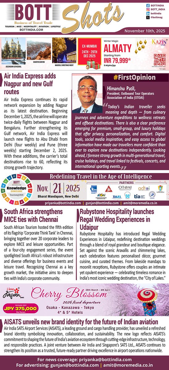 Air India Express adds #Nagpur with twice-daily flights to #Bengaluru from Dec 1, 2025, and new #AbuDhabi flights from #Delhi &amp; #Pune. With 60 destinations now, the airline continues its rapid growth!
#AviationNews #AirIndiaExpress #TravelUpdates

#SouthAfricaTourism hosted its