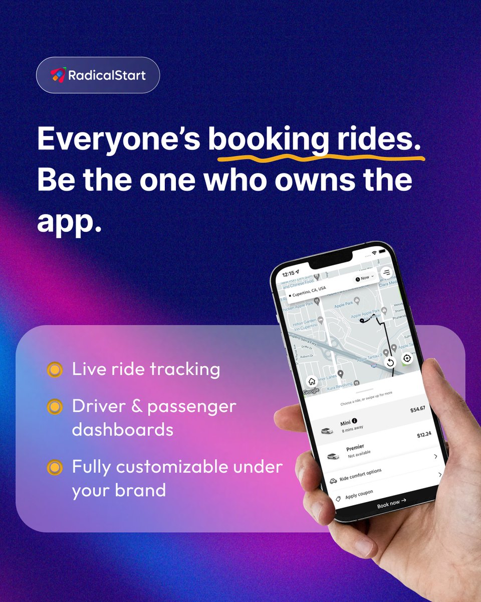radicalstartnow's tweet image. Don’t just ride. Own the ride.

Build your taxi app with RadicalStart.

Be the market leader: rentallscript.com/uber-clone/

#USAMarket #EntrepreneurUSA #RadicalStart #TaxiApp