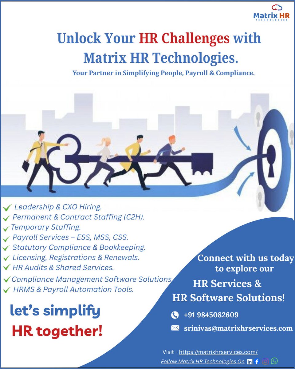 Unlock Your HR Challenges with Matrix HR Technologies!

Managing HR, payroll, and compliance can be complex — but it doesn’t have to be. Let Matrix HR simplify it for you!

#HRServices #PayrollSolutions #Compliance #HRSoftware #MatrixHR #HRinBangalore