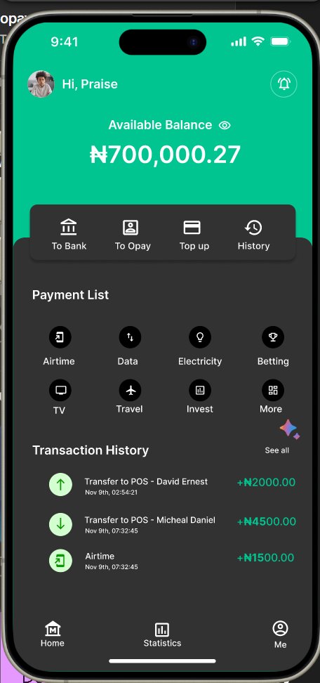 OungeL30489's tweet photo. Remaking the @OPay_NG mobile interface!! Here’s my concept, a smarter, faster, and more personal Opay app, now with an AI-powered assistant to simplify your financial life.
#VeritasUniversityAbuja #CSC417Assignment #FintechAIRevolution #mobileappdevelopmentsolutions https://t.co/4GgoifqnpM