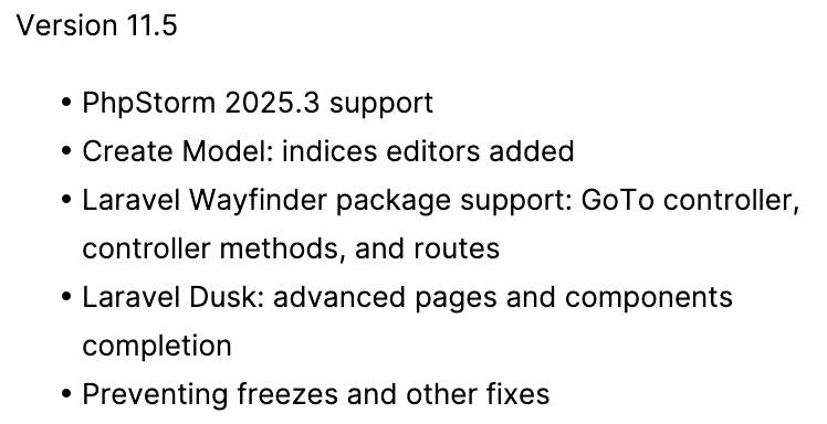 laravel_idea's tweet image. Laravel Idea 11.5 is out! We were primarily focused on the last item on this list. Tons of fixes and optimizations.