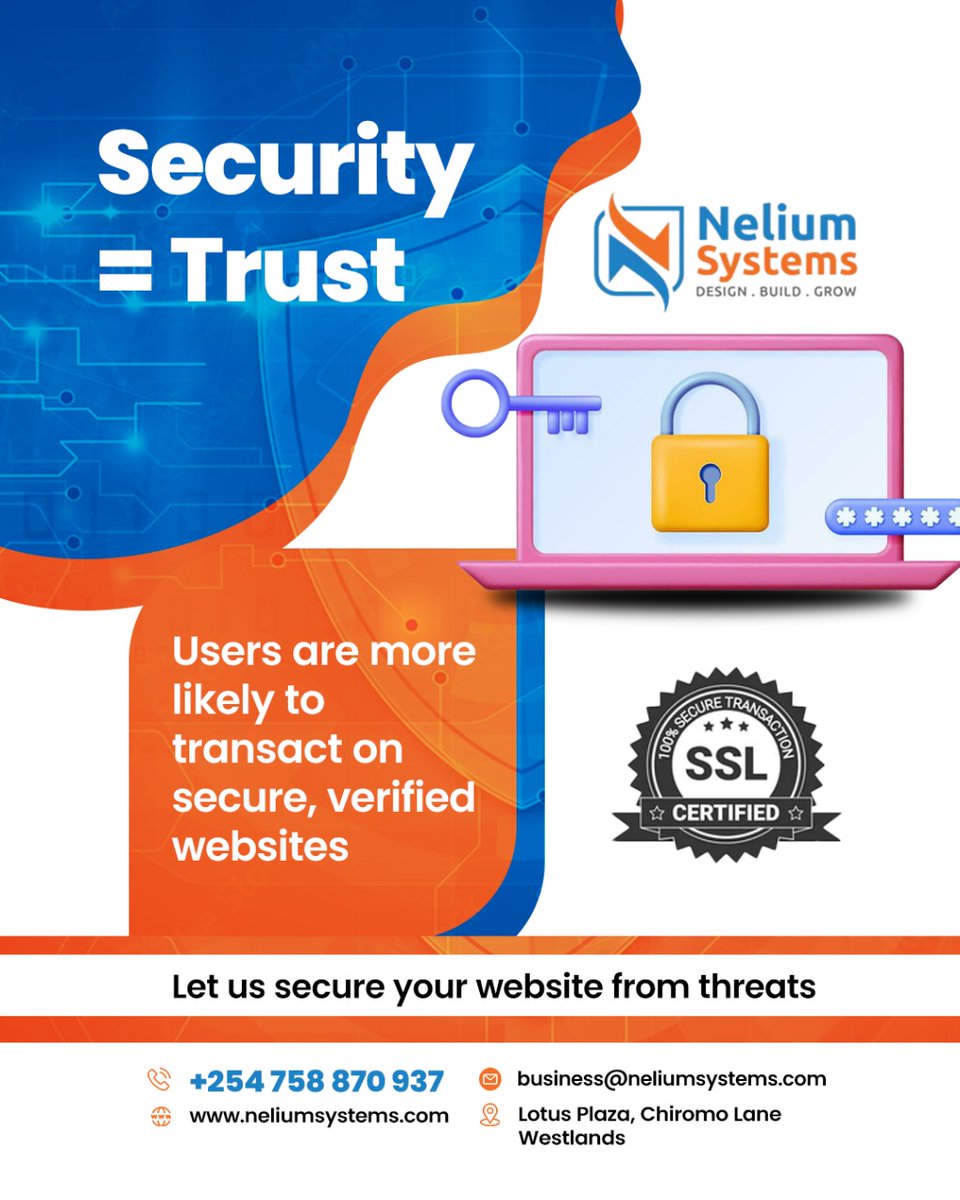 Nelium_Systems's tweet image. Secure websites earn customer trust.
SSL certification and proper protection reduce risks and increase conversions.
Nelium Systems secures your website from threats.
+254 758 870 937 | business@neliumsystems.com
#MainaAndKingangi #RutoRestoresAmboseli #DrJosephMurimi
