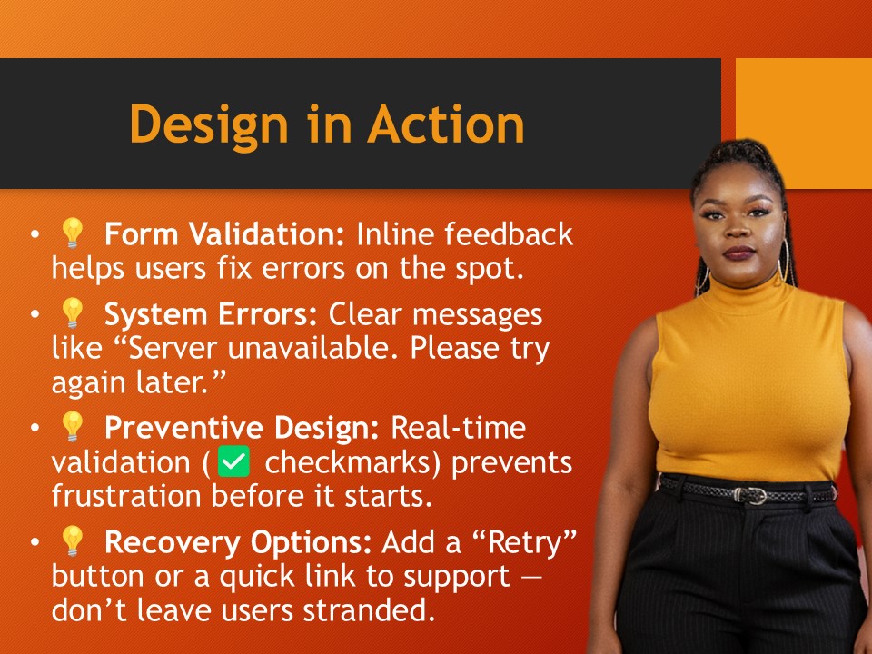 _MaeTech's tweet image. Day 30/60  
Designing Errors That Don’t Feel Like Errors
A touch of empathy goes a long way. When users see empathy, clarity, and helpfulness in tough moments, they trust your product even more.
#UIUXDesign #ErrorHandling #userexperience #designthinking #productdesign
#LoveYourW