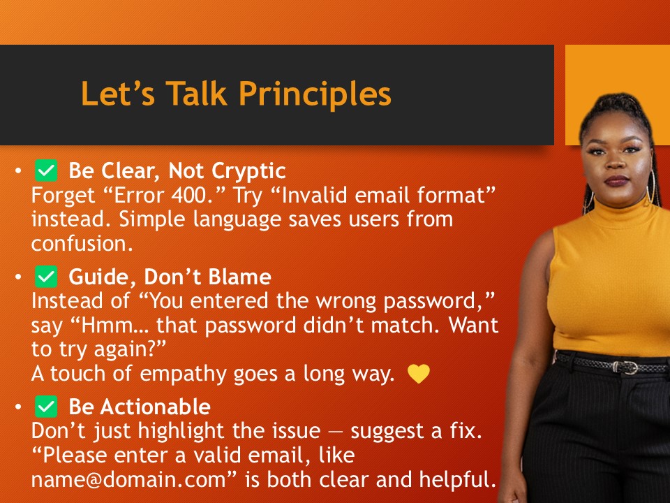 _MaeTech's tweet image. Day 30/60  
Designing Errors That Don’t Feel Like Errors
A touch of empathy goes a long way. When users see empathy, clarity, and helpfulness in tough moments, they trust your product even more.
#UIUXDesign #ErrorHandling #userexperience #designthinking #productdesign
#LoveYourW