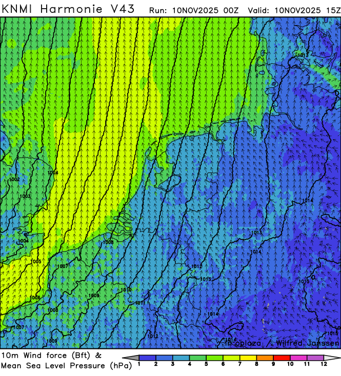 In de ochtend en begin middag mist in het No, vanmiddag wat zon. In de avond vanuit het ZW regen.