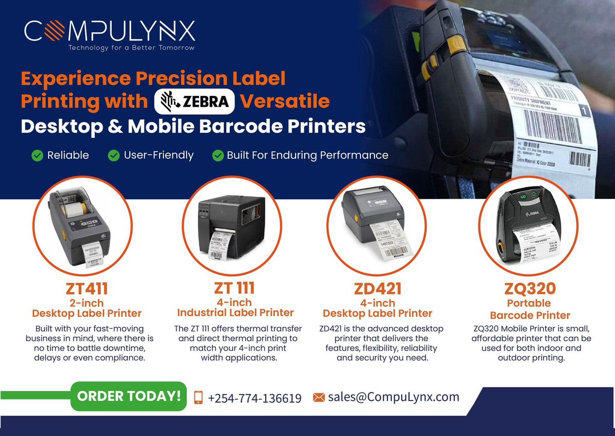 CompulynxLtd's tweet image. Tired of dealing with slow and unreliable barcode printers? Upgrade to Zebra Desktop Barcode Printers for a faster, more efficient process.
#barcodeprinting #businessoptimization #zebraprinters #zebra #labelprinter