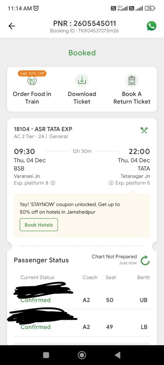 vivek_visuals's tweet image. Hello @ConfirmTKT My PNR: 2605545011. Trn: 18104 has been cancelled on 4th December due to operational reasons. On self cancellation I am being charged, Not my fault I had to travel. I need a Full Refund. Kindly Assist Asap !
@IRCTCofficial @RailwaySeva @RailMinIndia
