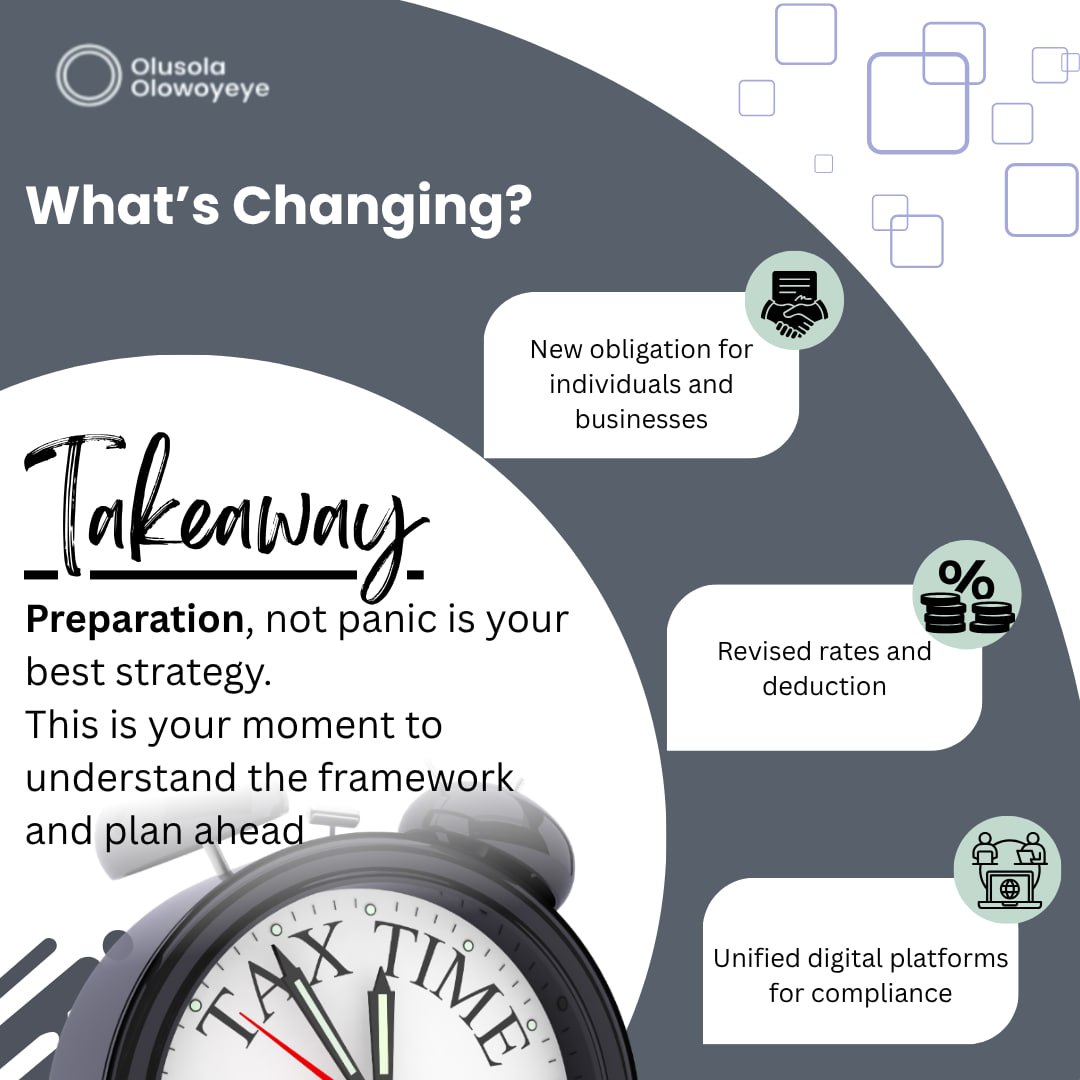 OlowoyeyeO's tweet image. What’s Changing:

• New obligations for individuals and businesses.

• Revised rates and deductions.

• Unified digital platforms for compliance.
#TaxReady2026 #FiscalReform #BetaPlusInsights #NigeriaTax