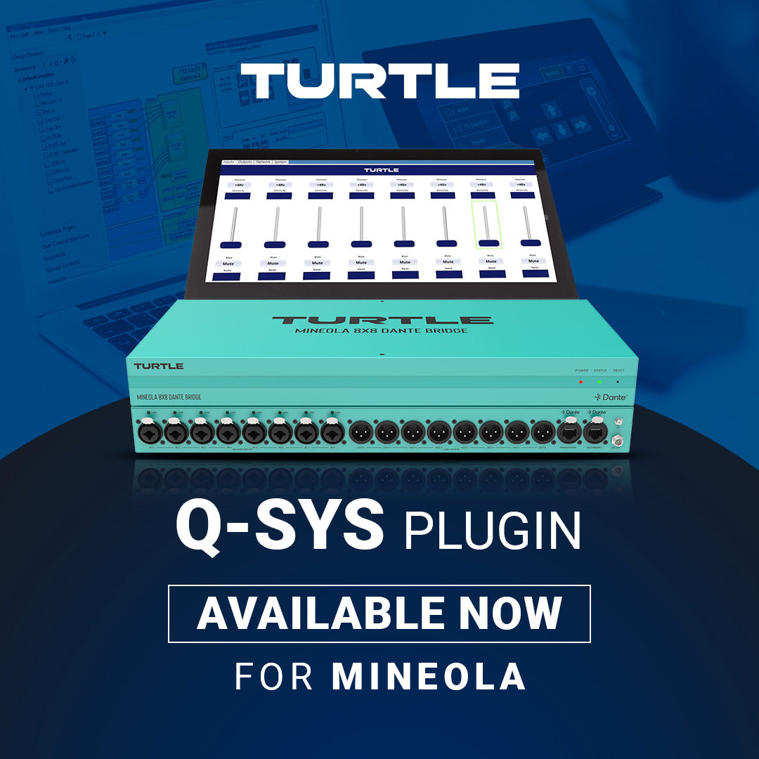 TurtleAV's tweet image. Q-SYS plug-in for Mineola available for download now! 

turtleav.com/downloads-mine…

#TurtleAV #Dante #GetDante #Qsys #DanteAV #Audinate #AVoverIP #AVoIP #AVtweeps #AVSolutions #AudioVisual #AV #ProAV #AudioTech #AoIP #DanteController #AudioEngineering #WeAreTurtle #ComeTurtleWithUs
