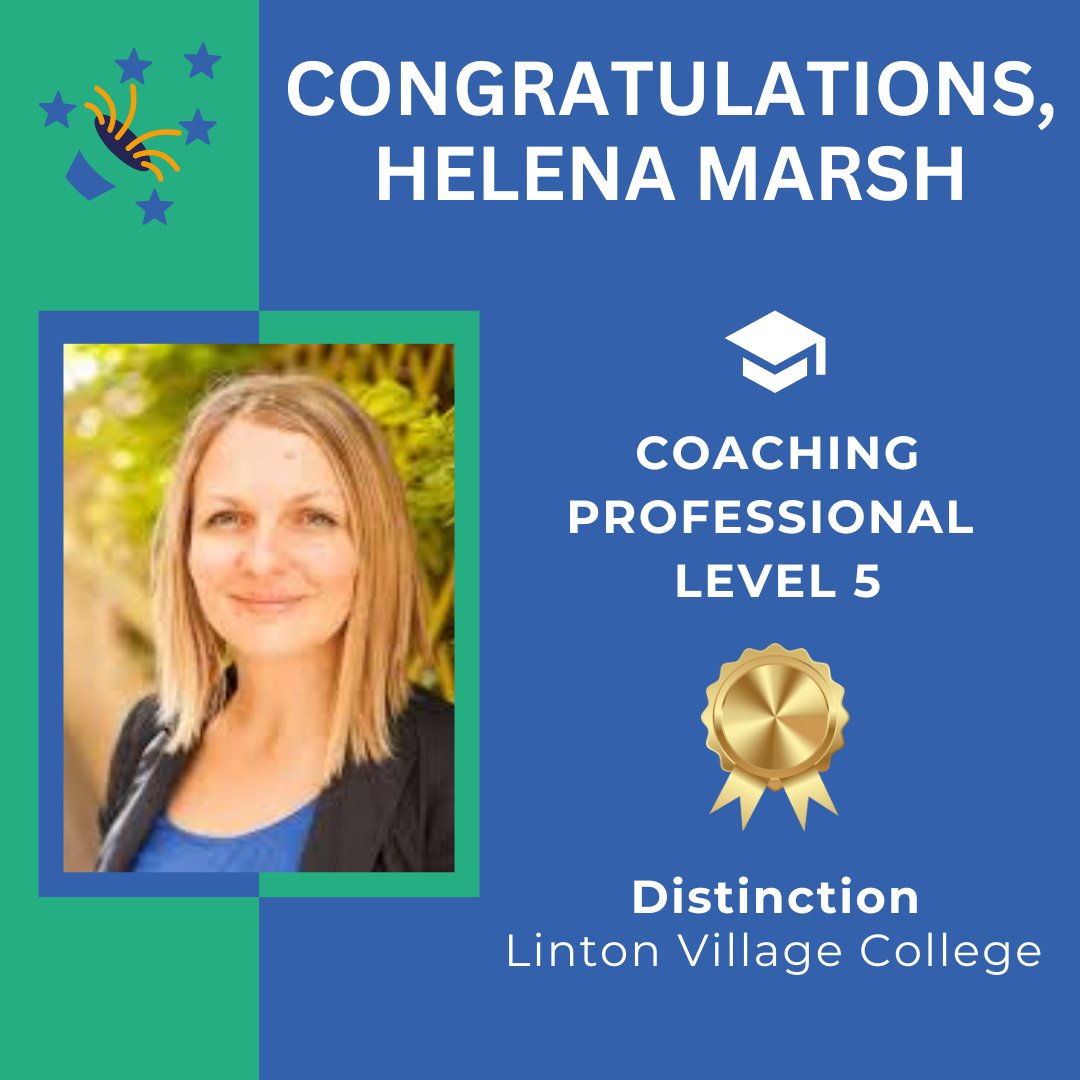 Congrats to Helena Marsh on her Distinction in the Level 5 Coaching Professional Apprenticeship! 🌟
 A headteacher, WomenEd founder &amp; inspiring leader — 100% attendance, full commitment &amp; endless positivity.