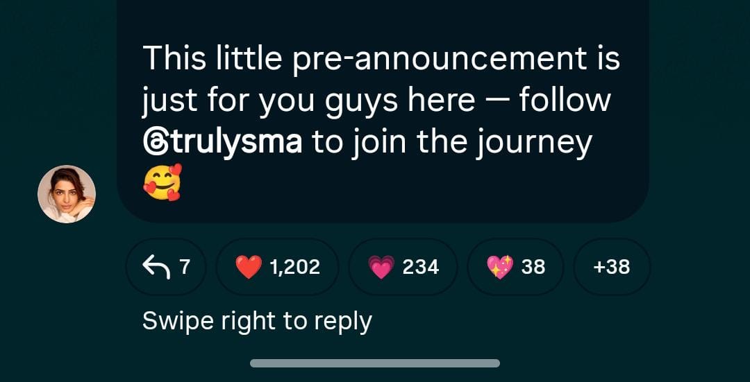 #Samantha - Pre Announcement Tomorrow

Another business? 🙄