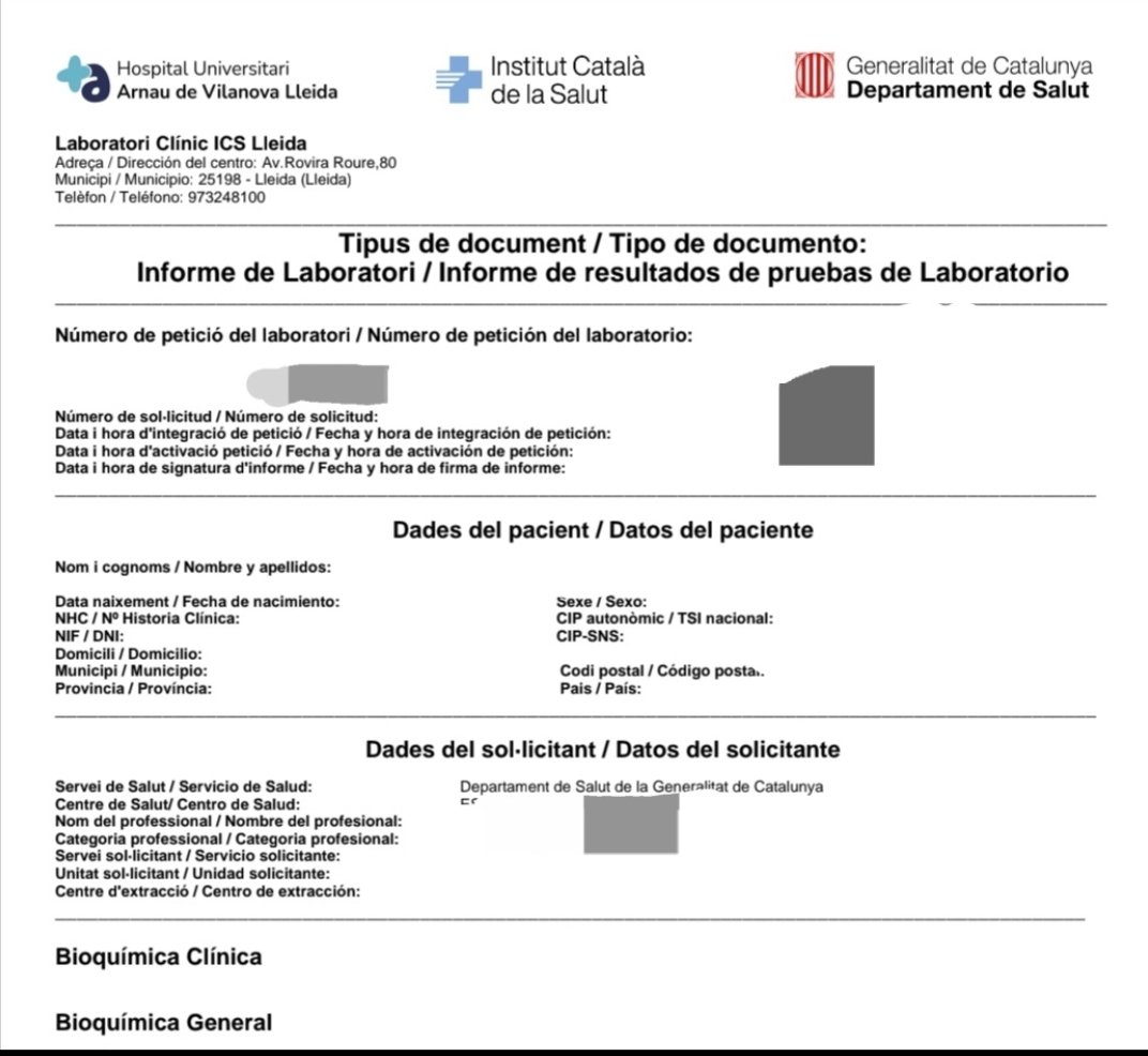 RaquelFiB's tweet photo. @viquirepublica I des de fa uns mesos, els resultats de les analítiques són bilingües català / castellà, no fos cas que algun monolingüe castellà no entengui "bioquímica" https://t.co/L7sf9KKhyF