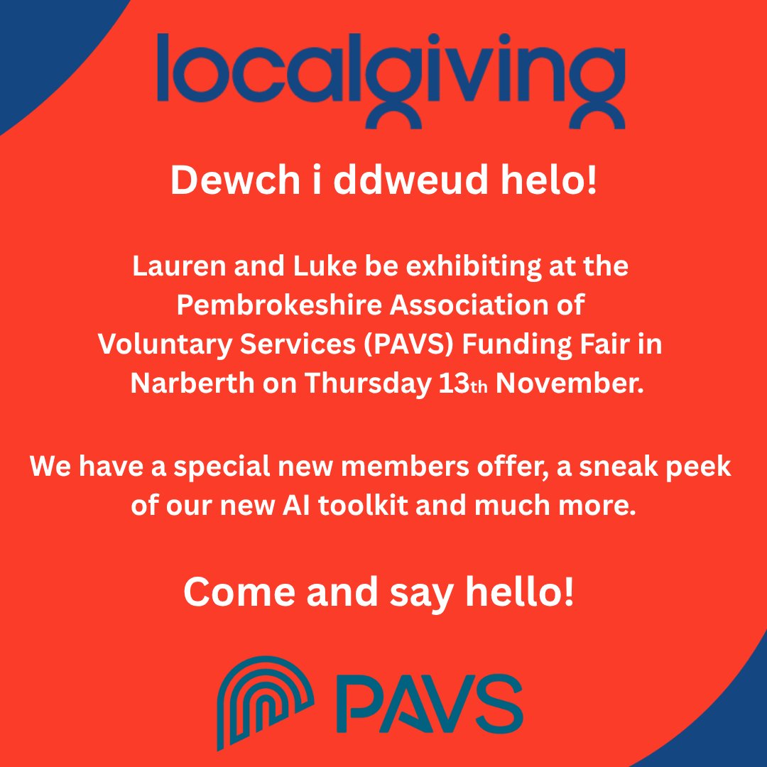 On Thursday of this week, Lauren Swain and Luke Upton will be at the always excellent <a href="/PembsPAVS/">Pembrokeshire Association of Voluntary Services</a> Funding Fair at <a href="/QueensHallNarbs/">Queens Hall Narberth</a> - we love chatting to groups , so member or not, pop over to our stand and say shwmae!