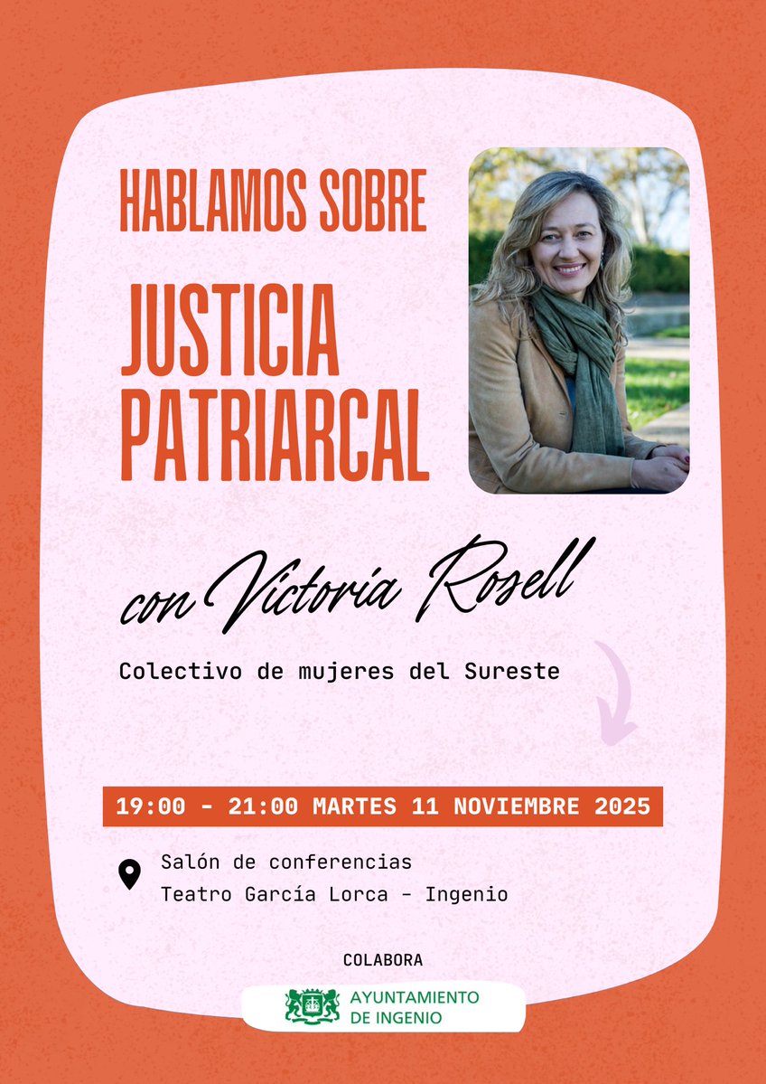 Mañana 11/11 a las 19.00 en el Teatro García Lorca  de Ingenio (Gran Canaria) debatiremos con el Colectivo de Mujeres del Sureste sobre “Justicia patriarcal”. 
¡Vente! 👇🏾💜
