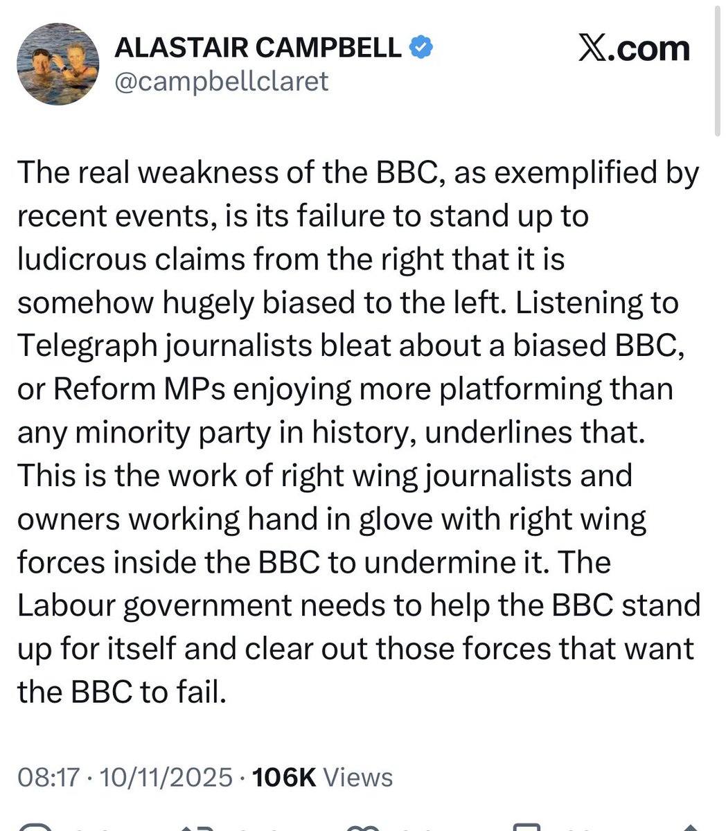 Incredible shit here: the man who provided the template for stomping on the BBC when it displeases malicious actors in politics, complaining that malicious actors in politics are using his template for stomping on the BBC for displeasing them.