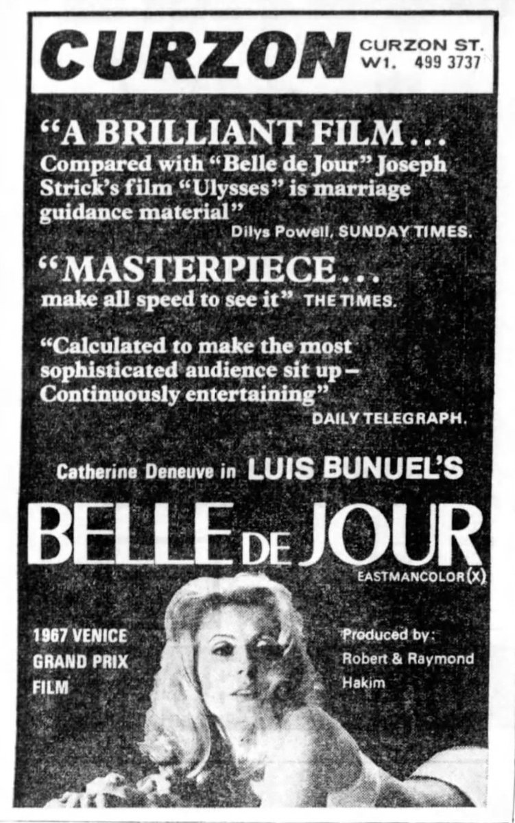 Mag1cH0ur's tweet photo. On this day November 10th, 1967, Luis Bunuel's BELLE DE JOUR, starring Catherine Deneuve, opened in London @CurzonMayfair .. https://t.co/tuADVbuZnr