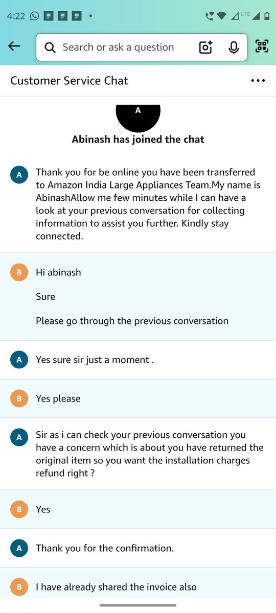 bhaskarbhas_r's tweet photo. @AmazonHelp @AmazonHelp  one of the associate helped me, he initiated for his end but I didn't received https://t.co/yC8Phg4RQM