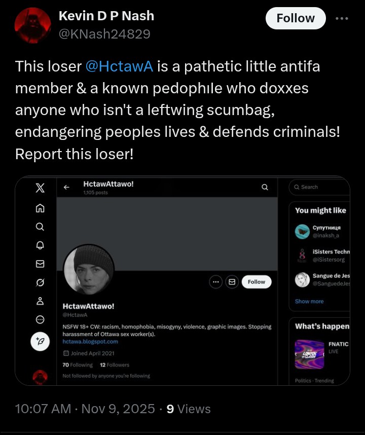 HctawA's tweet photo. Please report @/KNash25829 for sharing private information, slurs, inciting violence, and insults. We've already gotten his threats of violent harm taken down. https://t.co/LASFwdKVMB