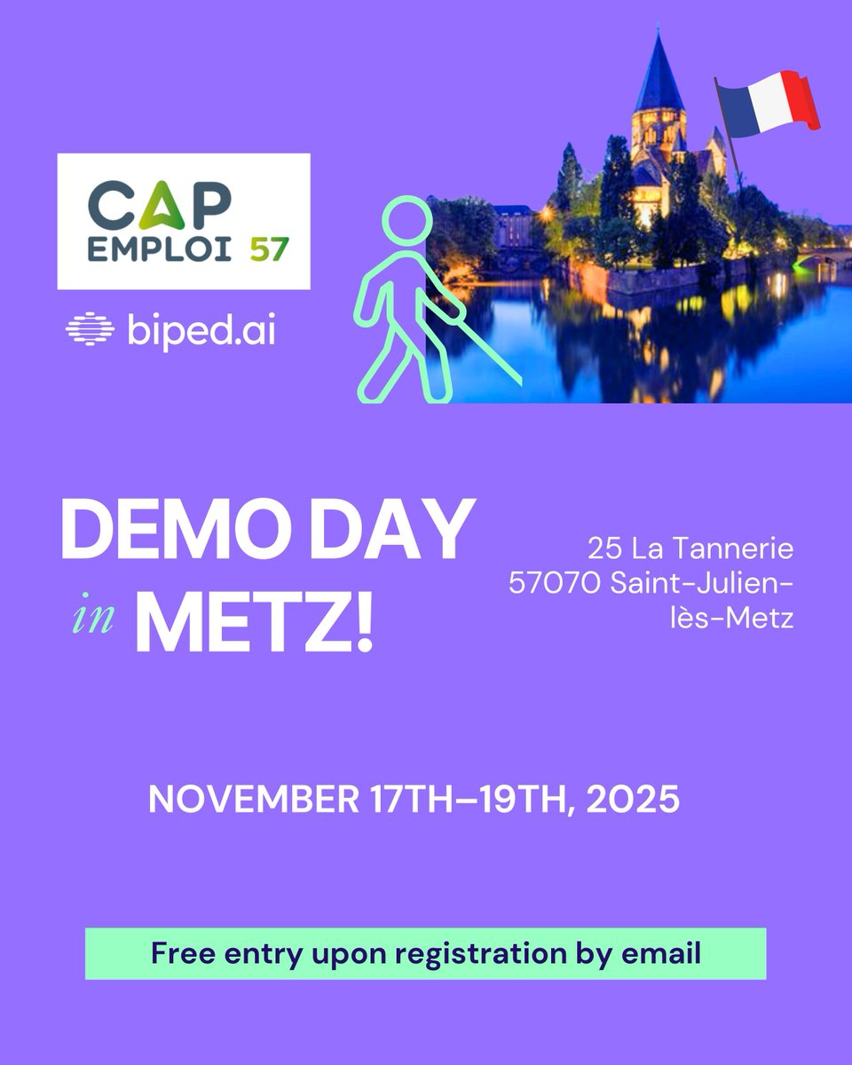 walkwithbiped's tweet photo. We’ll be at #SEEPH 🇫🇷 from Nov 17–19, 2025 at Cap Emploi Metz 💪
Still a few spots left for Mon 17 → write here: secretariat@capemploi57.fr

🎥 Join us live Tue 18 on https://t.co/FmoHeSCzkS

#noadevice #Inclusion #Accessibility #Noa #Metz https://t.co/XXi3gMim0M