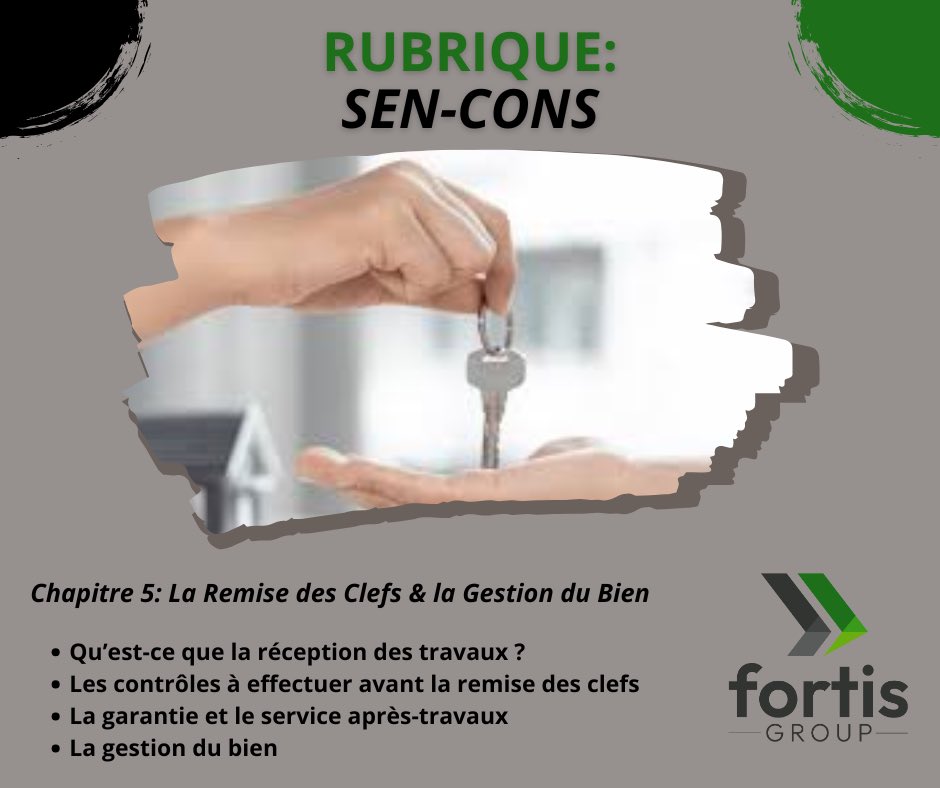 🏗️ SEN CONS 🇸🇳
Épisode 5 : La Remise des Clefs &amp; la Gestion du Bien.

1️⃣ Qu’est-ce que la réception des travaux ?

La réception est l’acte par lequel le maître d’ouvrage (le client) accepte les travaux réalisés par l’entreprise, souvent en présence du maître d’œuvre (bureau