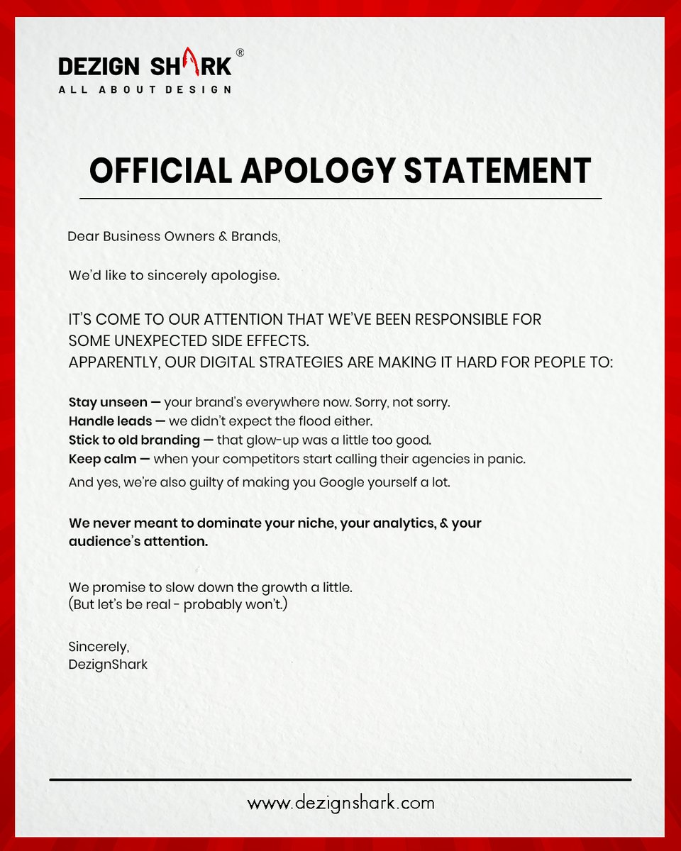 DezignShark's tweet image. We weren’t trying to break your lead funnel or outshine your competitors.

It just happened.
Welcome to the DezignShark effect:
📈 More eyeballs
🔥 More growth

Let’s repeat that for your brand → dezignshark.com

#DigitalMarketing #GrowthHack #BrandDesign #MarketingWins