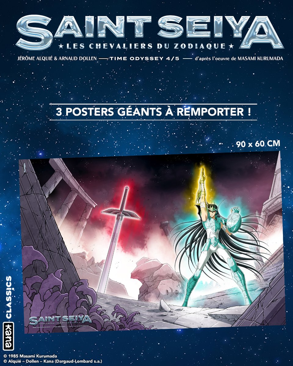 EditionsKana's tweet image. Pour fêter la sortie du tome 4 de Saint Seiya - Time Odyssey tome 4 ce vendredi 14 novembre, on vous fait remporter 3 posters géants !

Pour tenter de remporter ce magnifique poster reprenant le visuel de l'album collector :

1️⃣ RT ce post
2️⃣ Dites nous en commentaire quelle est…