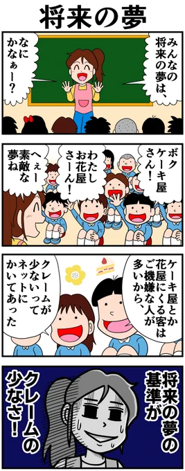 将来の夢の基準。
--
「来世ではマジメに働くので許してください by曽山一寿 @soyamanga 」
#ヤメコミ #4コマ漫画 
▼曽山一寿さんの漫画を読む
https://t.co/HXLOXw0dtm 