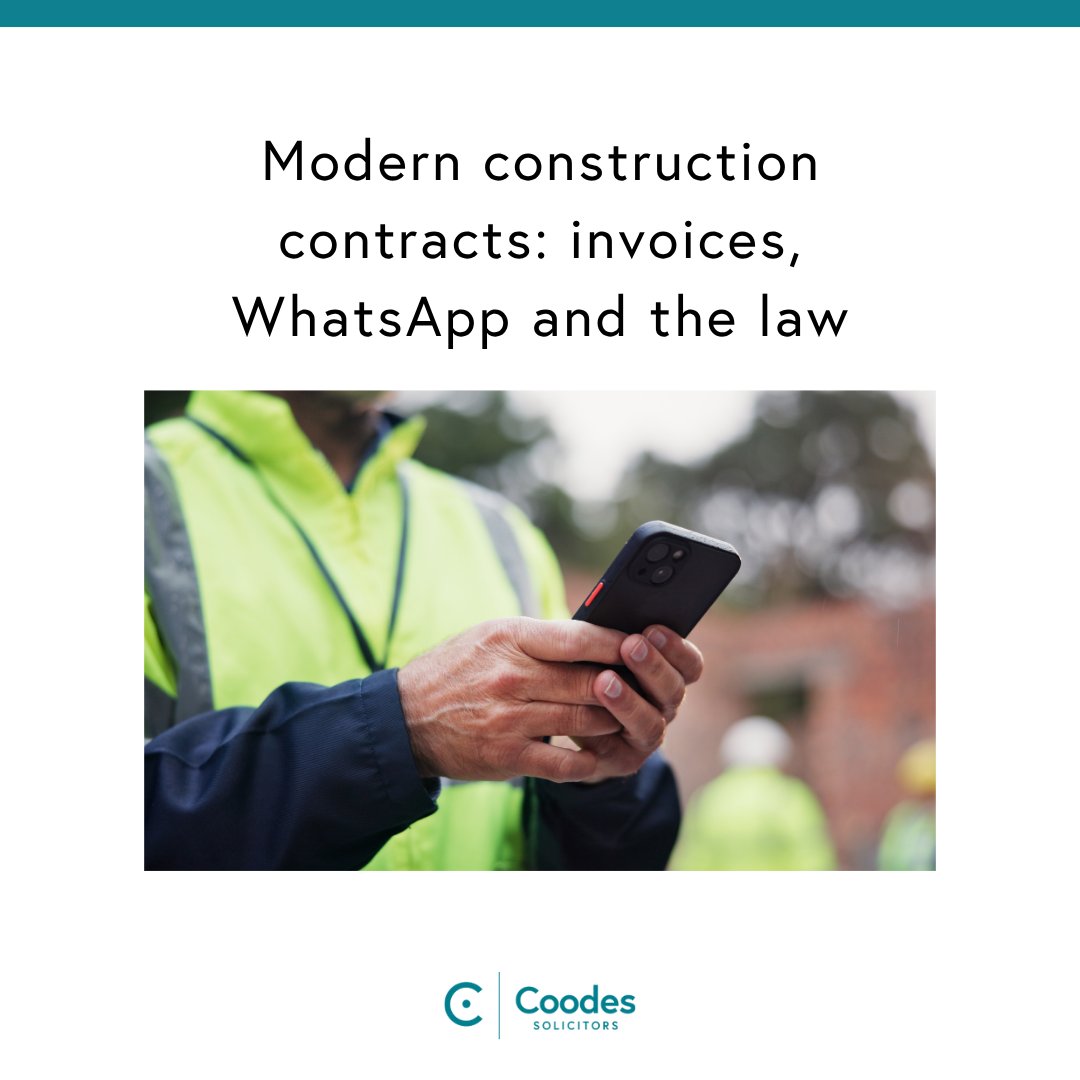 A recent High Court case confirmed that WhatsApp exchanges were enough to form a legally binding construction contract. 

Kayleigh Whitman, Partner and Head of Commercial Dispute Resolution, explains: coodes.co.uk/2025/11/modern…