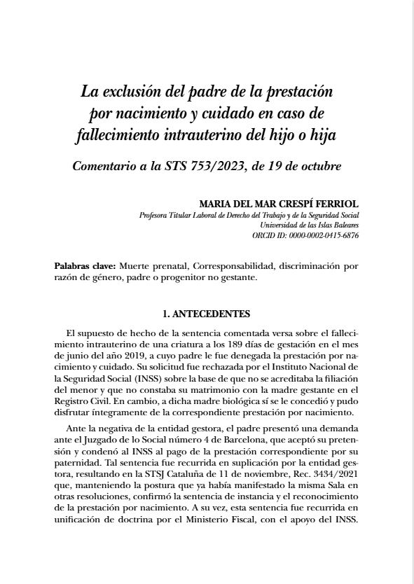 🆕Se ha publicado recientemente el libro "Jurisprudencia Social" en homenaje al profesor García Ortega. Me ha hecho mucha ilusión poder participar en la obra con un capítulo dedicado al tratamiento de la prestación por nacimiento en caso de muerte prenatal.